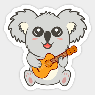 Adorable koala Playing Acoustic Guitar Cartoon Sticker